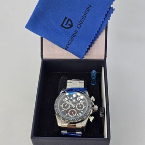 Pagani Design Men's Watch 40MM Black Dial Black Bezel Gray‎ Bracelet Band Date